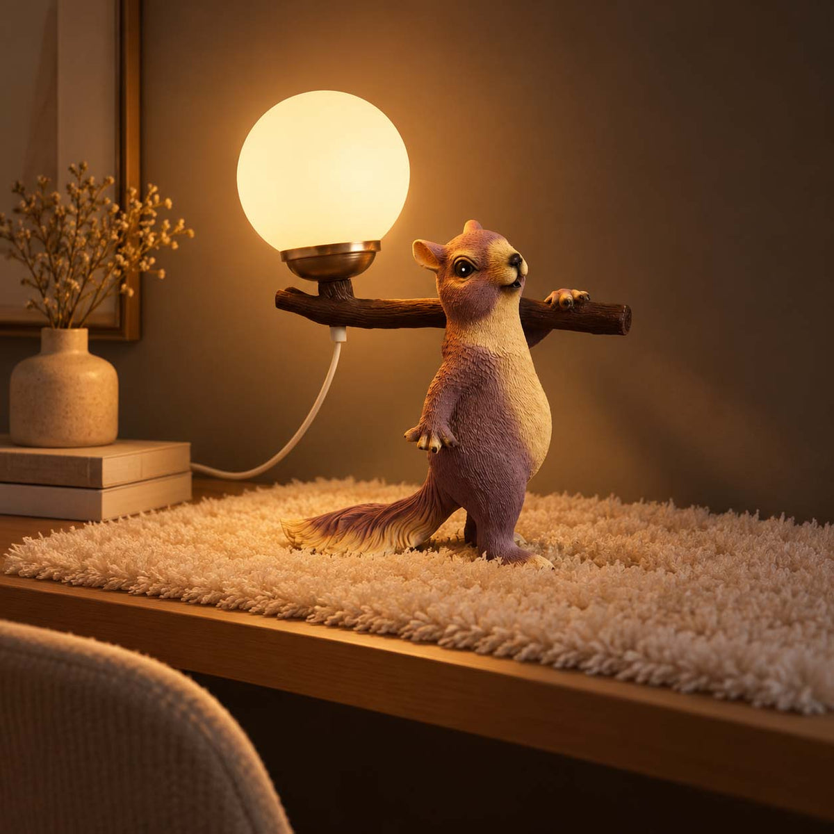 The Woodland Keeper — Squirrel Sculptural Table Lamp