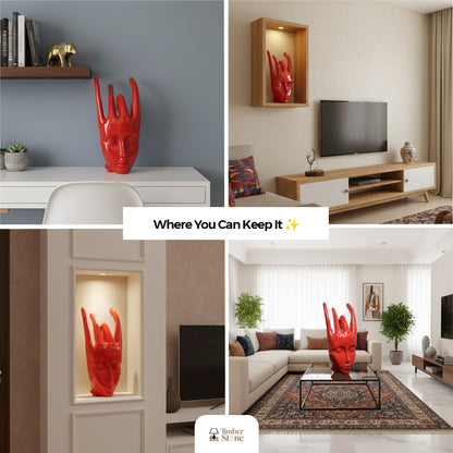 Regal Red Crowned Mudra Zen Face Sculpture