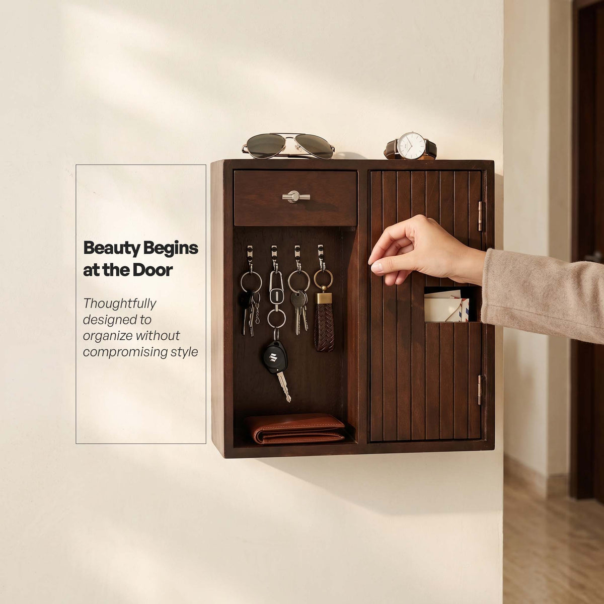 The Teak Wood Arrival Console  - Style Your Entry. Simplify Your Routine