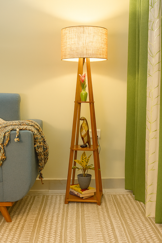Classic Wooden Tower Floor Lamp