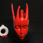 Regal Red Crowned Mudra Zen Face Sculpture (1.4 Ft Approx)