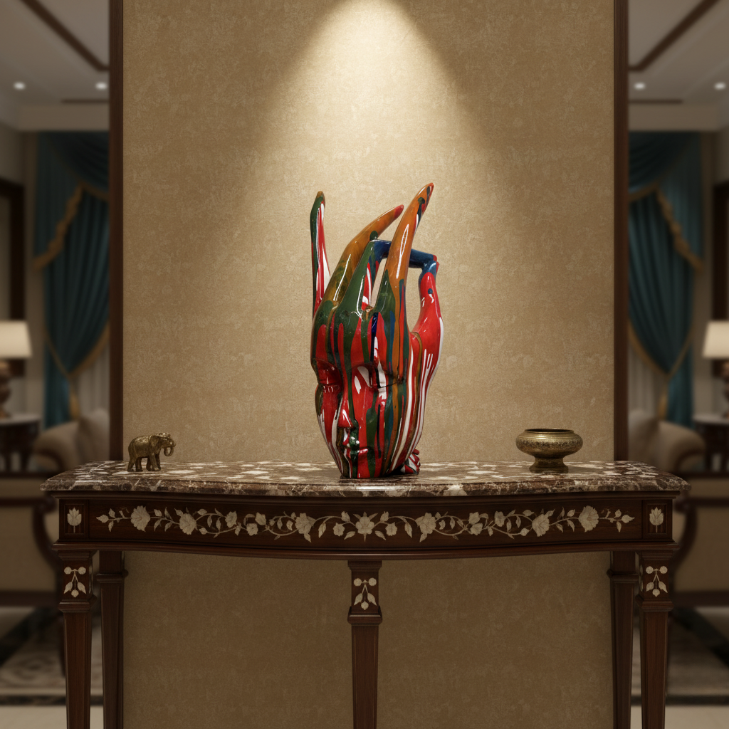 Regal Red Crowned Mudra Zen Face Sculpture