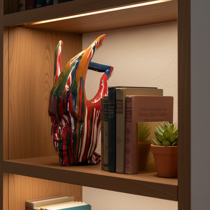 Regal Red Crowned Mudra Zen Face Sculpture