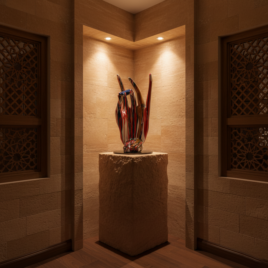 Regal Red Crowned Mudra Zen Face Sculpture