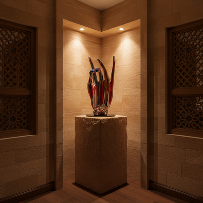 Regal Red Crowned Mudra Zen Face Sculpture