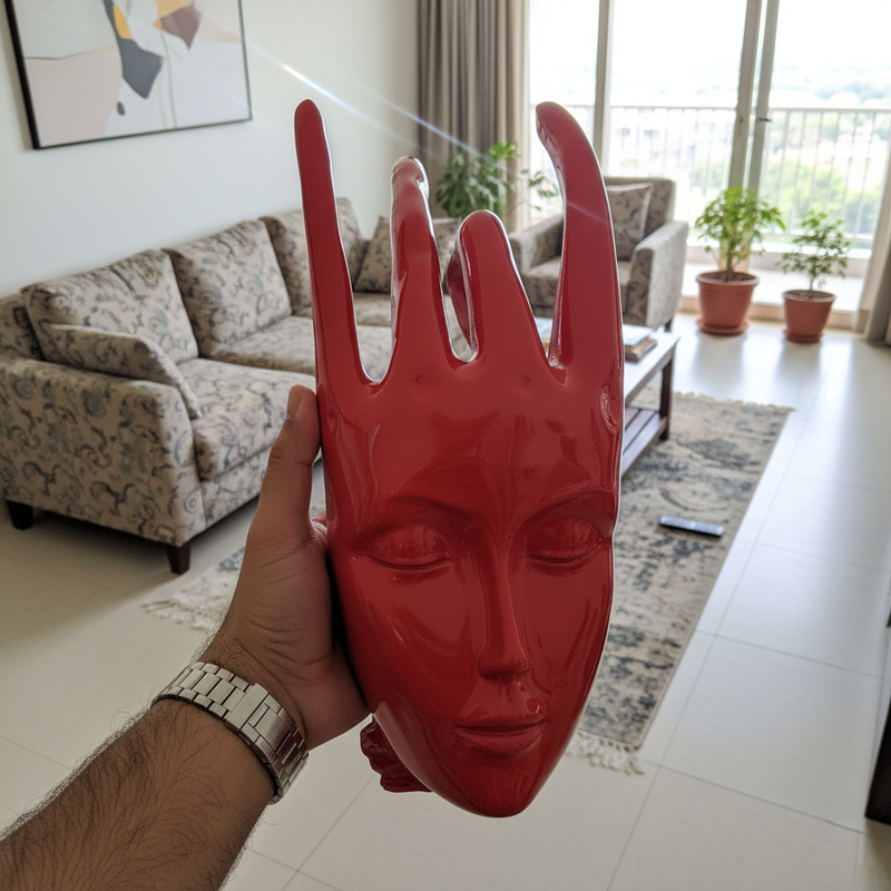 Regal Red Crowned Mudra Zen Face Sculpture (1.4 Ft Approx)