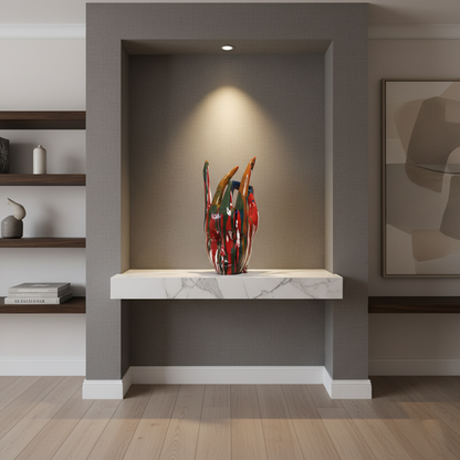 Regal Red Crowned Mudra Zen Face Sculpture