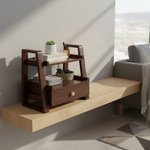 Multipurpose Woodhaven Duo Shelf – Handcrafted Solid Sagon Wood Storage with Walnut Finish
