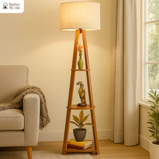 Classic Wooden Tower Floor Lamp