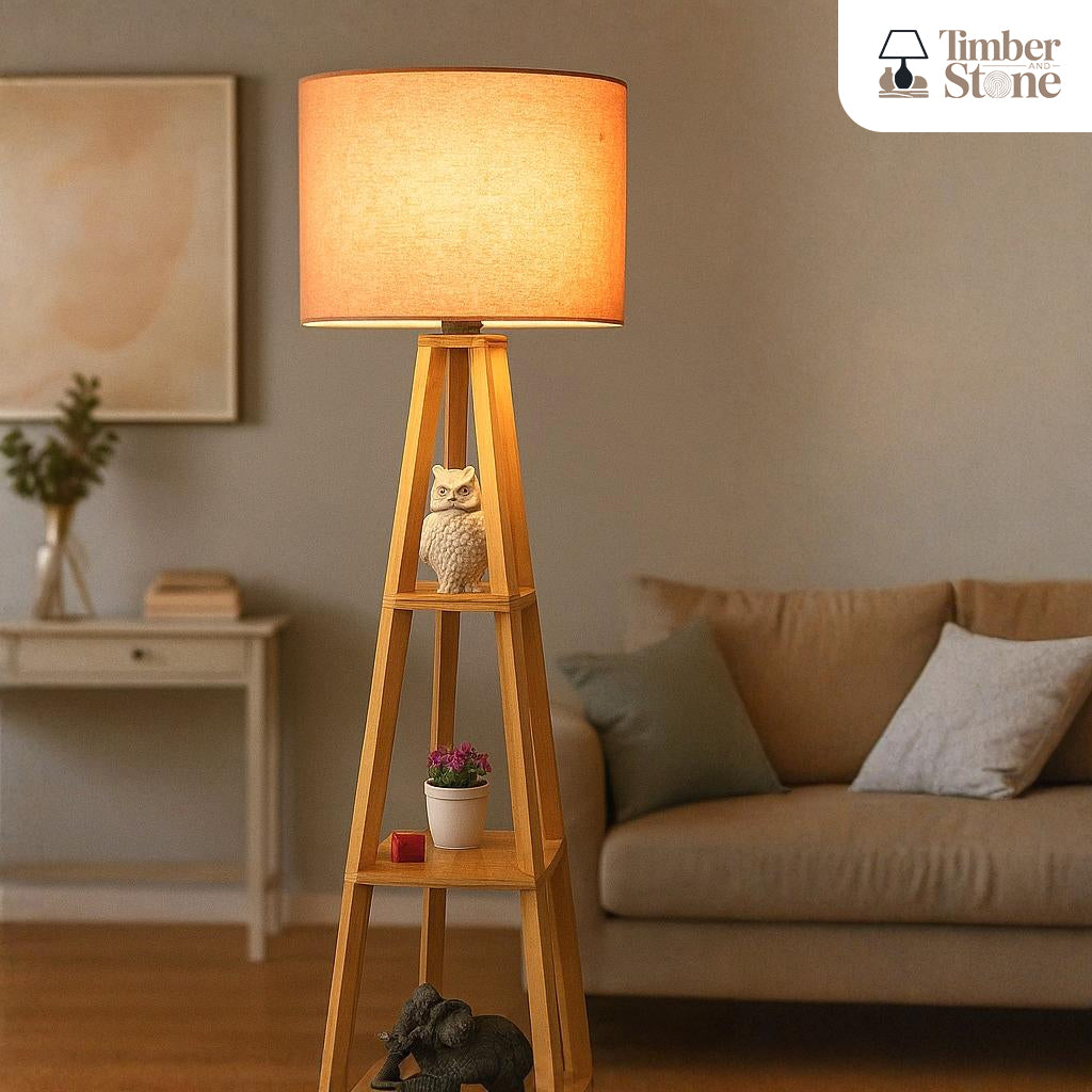 Classic Wooden Tower Floor Lamp