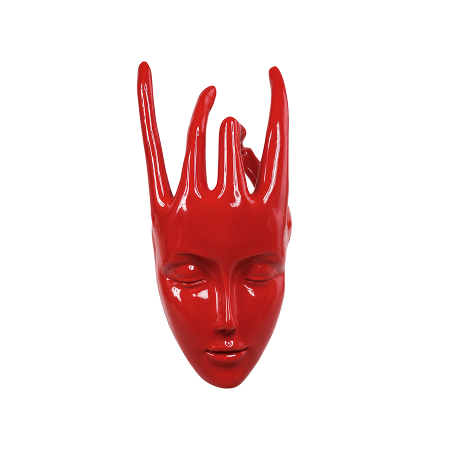 Regal Red Crowned Mudra Zen Face Sculpture (1.4 Ft Approx)